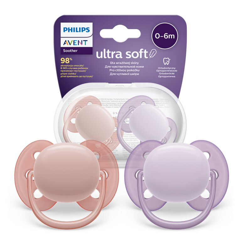 AVENT SCF091/31 Smoczek Ultra Soft 0-6m różowy/fioletowy