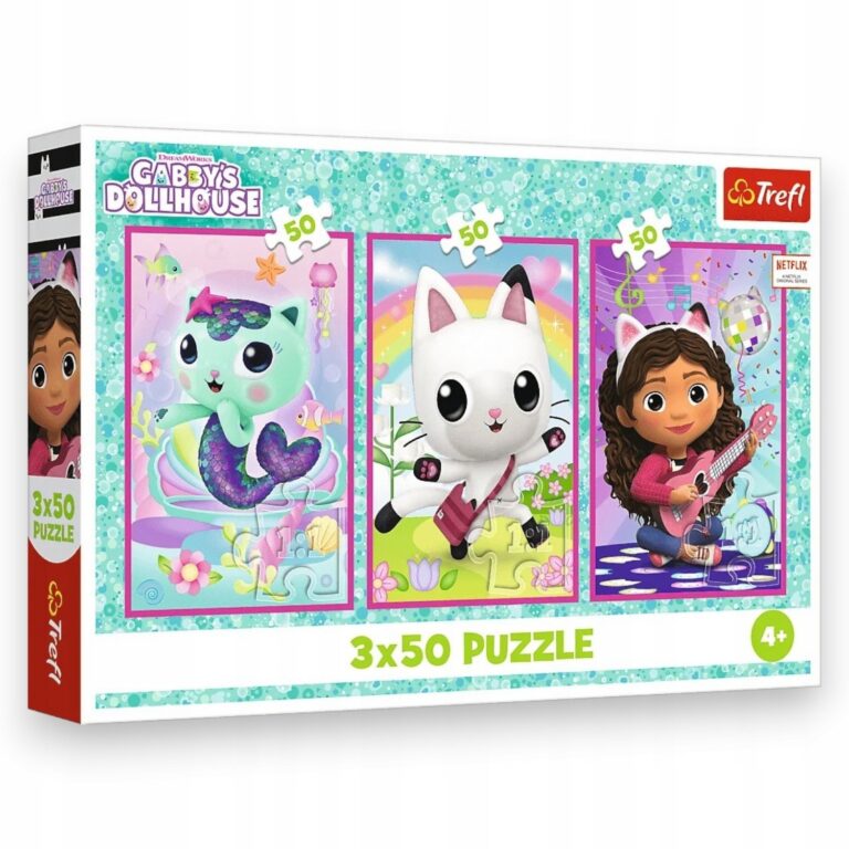 TREFL 34876 Puzzle 3x50 Poznajcie Gabby i kotki