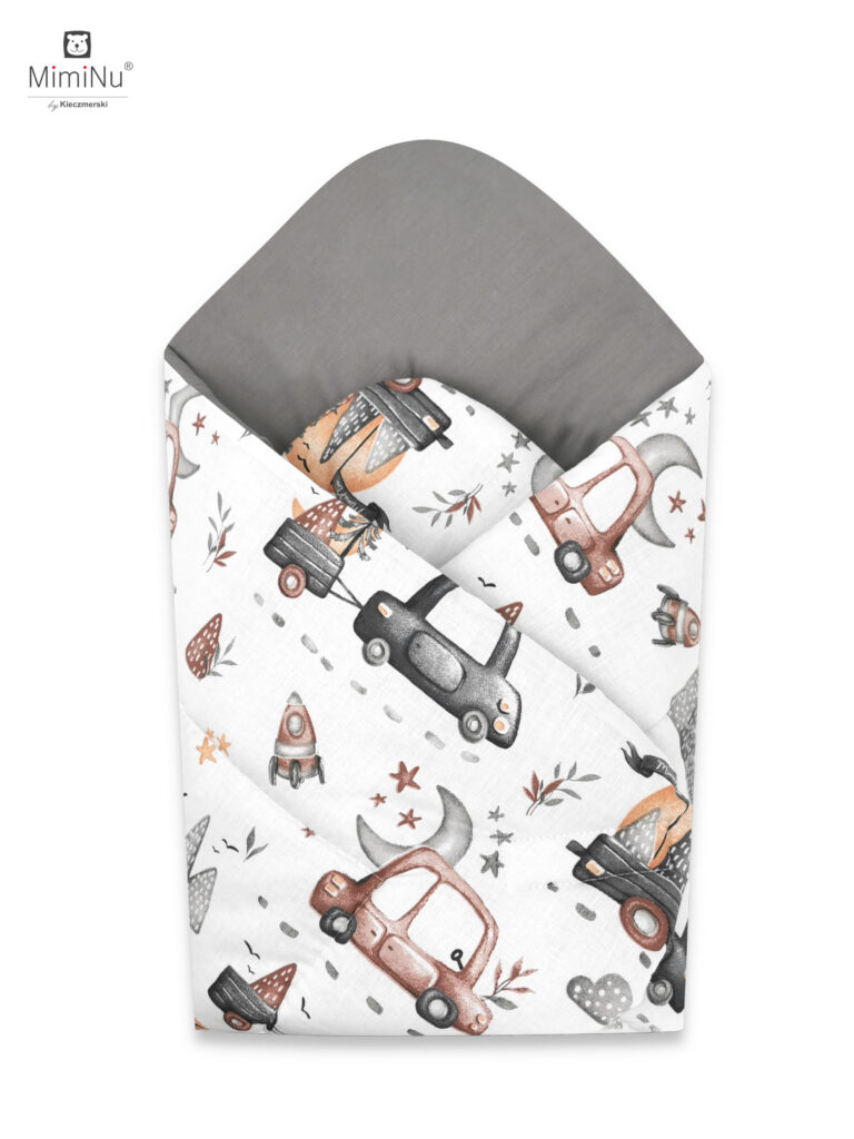 KIECZMERSKI Rożek usztywniony 75x75 cm MIMINU DESIGN Samochodziki szare bawełna 100%