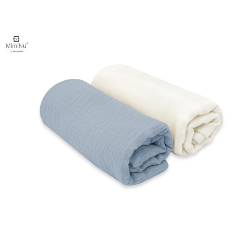 KIECZMERSKI Pieluszki 75x75 cm MUŚLIN bawełna 100% śmietanka/jeans 2-pak