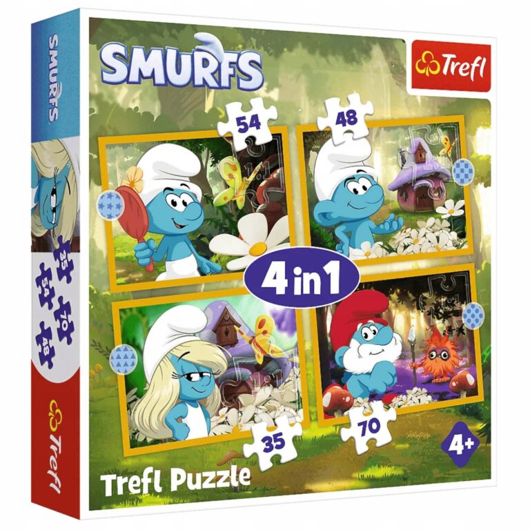 TREFL 34664 Puzzle 4w1 Życie w Wiosce Smerfów