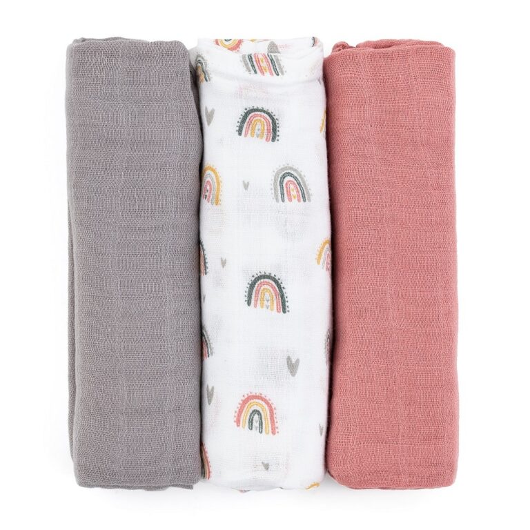 PETITE&MARS 415362 Zestaw pieluszek z muślinu bambusowego 3 szt 68x68 cm Rose Rainbows