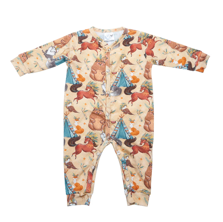 BABY 01394 Pajac niemowlęcy dł rękaw Boho Misiek 68/74
