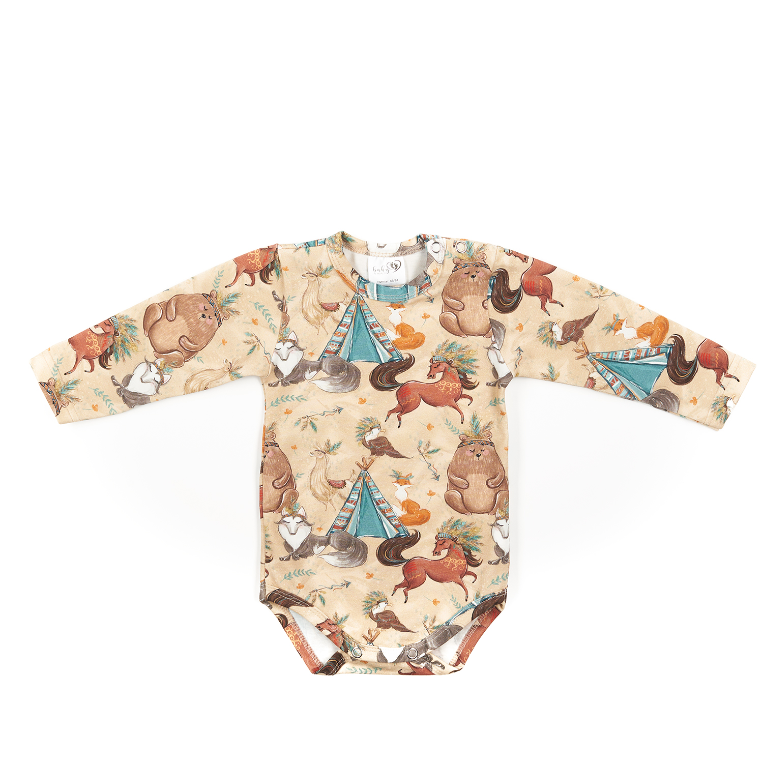BABY 01391 Body niemowlęce dł rękaw Boho Misiek 68/74
